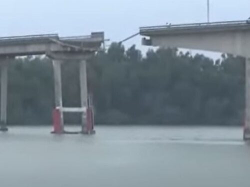 Portacontainer abbatte un ponte autostradale (video)